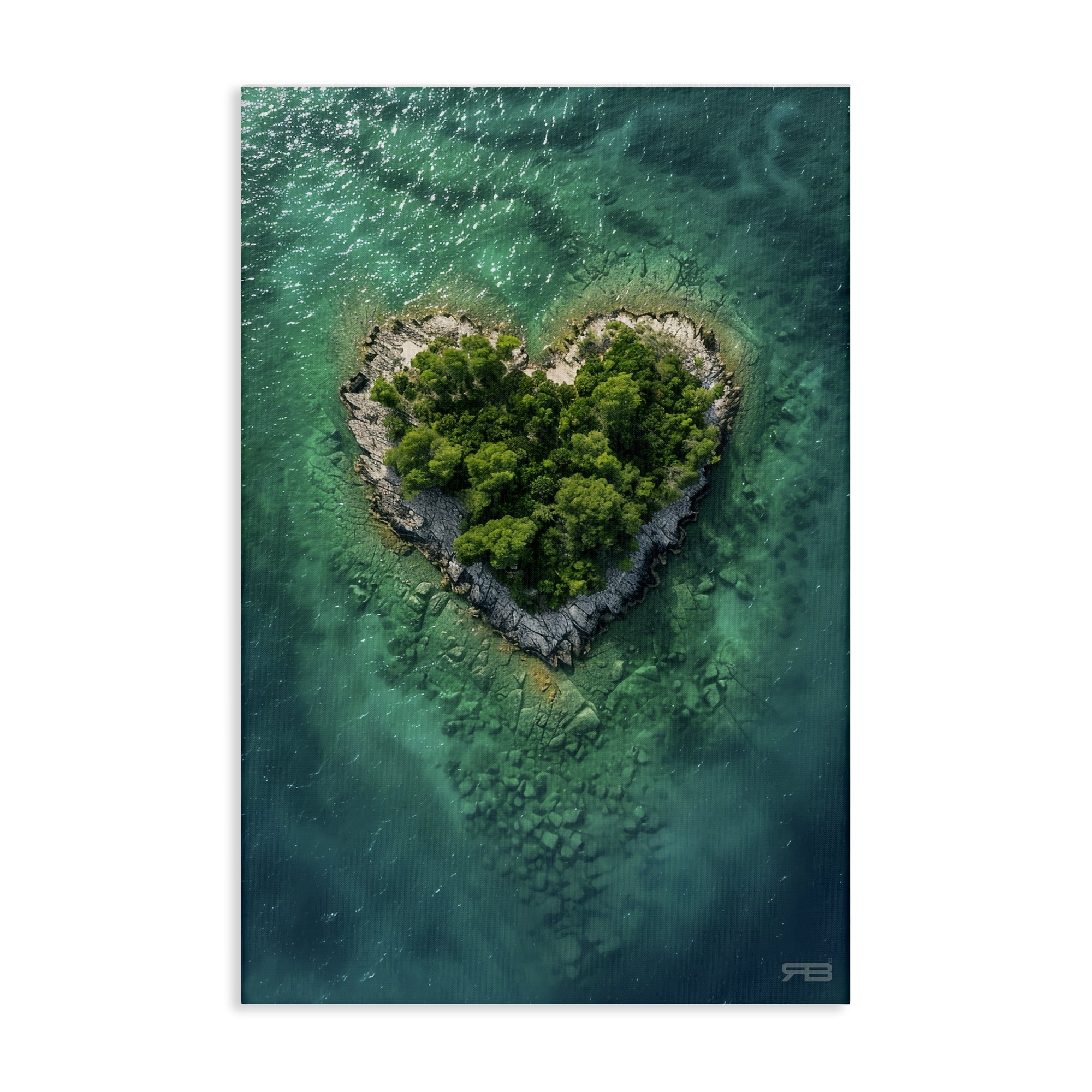 Stupell Industries Heart Shaped Island Landscape & Nature Painting Wrapped Canvas Art Print Wall Art, 24 x 36