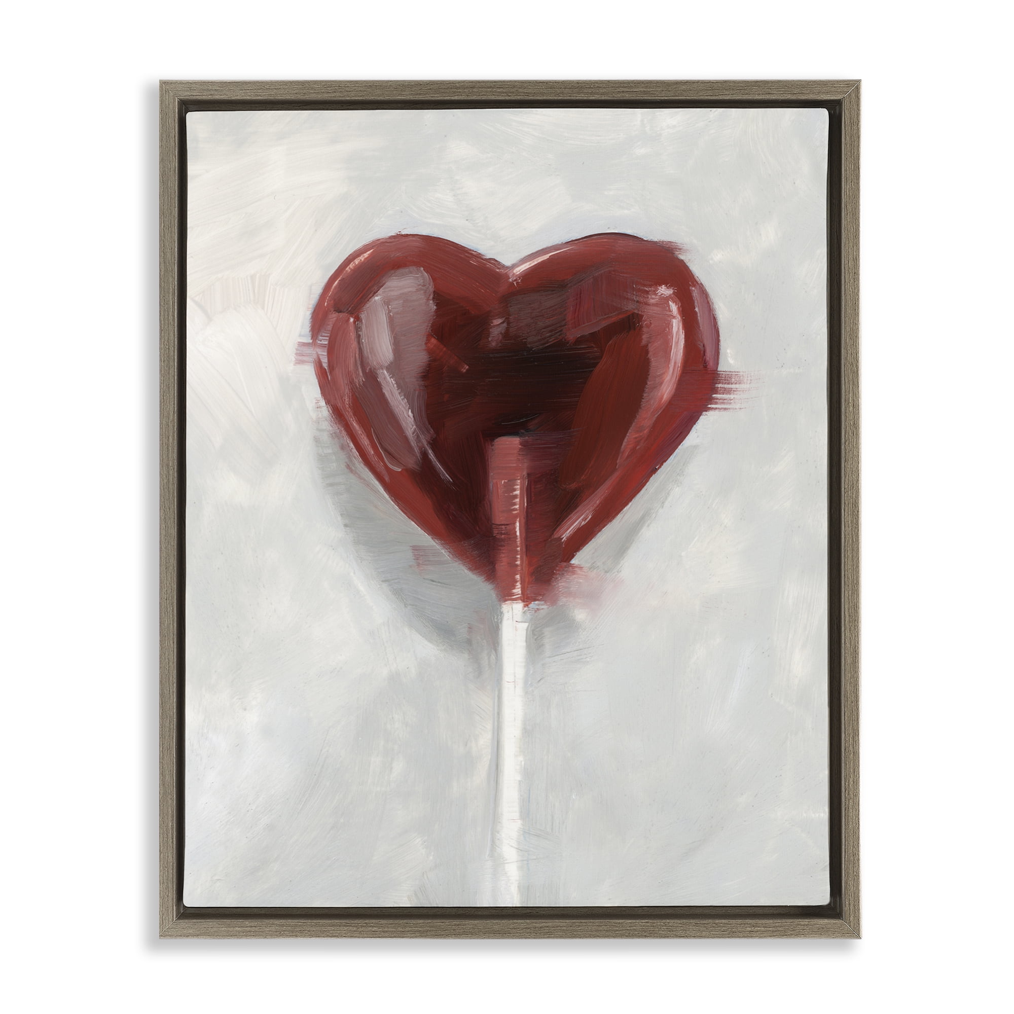 Stupell Industries Heart Shaped Lollipop Brown Framed Floater Canvas Wall Art, design by Ethan Harper