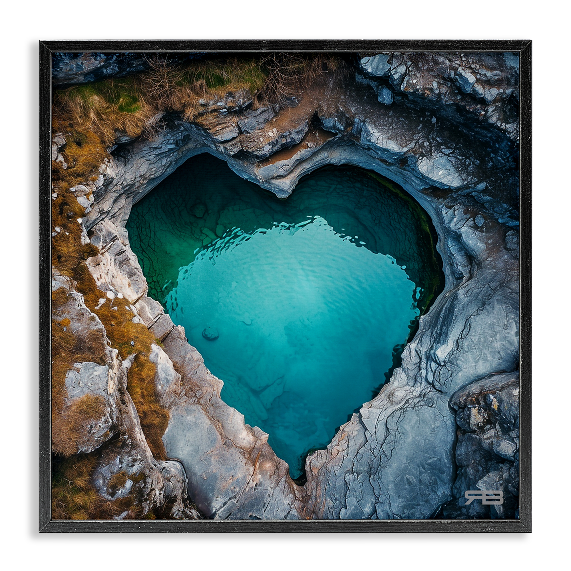 Stupell Industries Heart Shaped Natural Pool Landscape & Nature Painting Black Framed Art Print Wall Art, 12 x 12