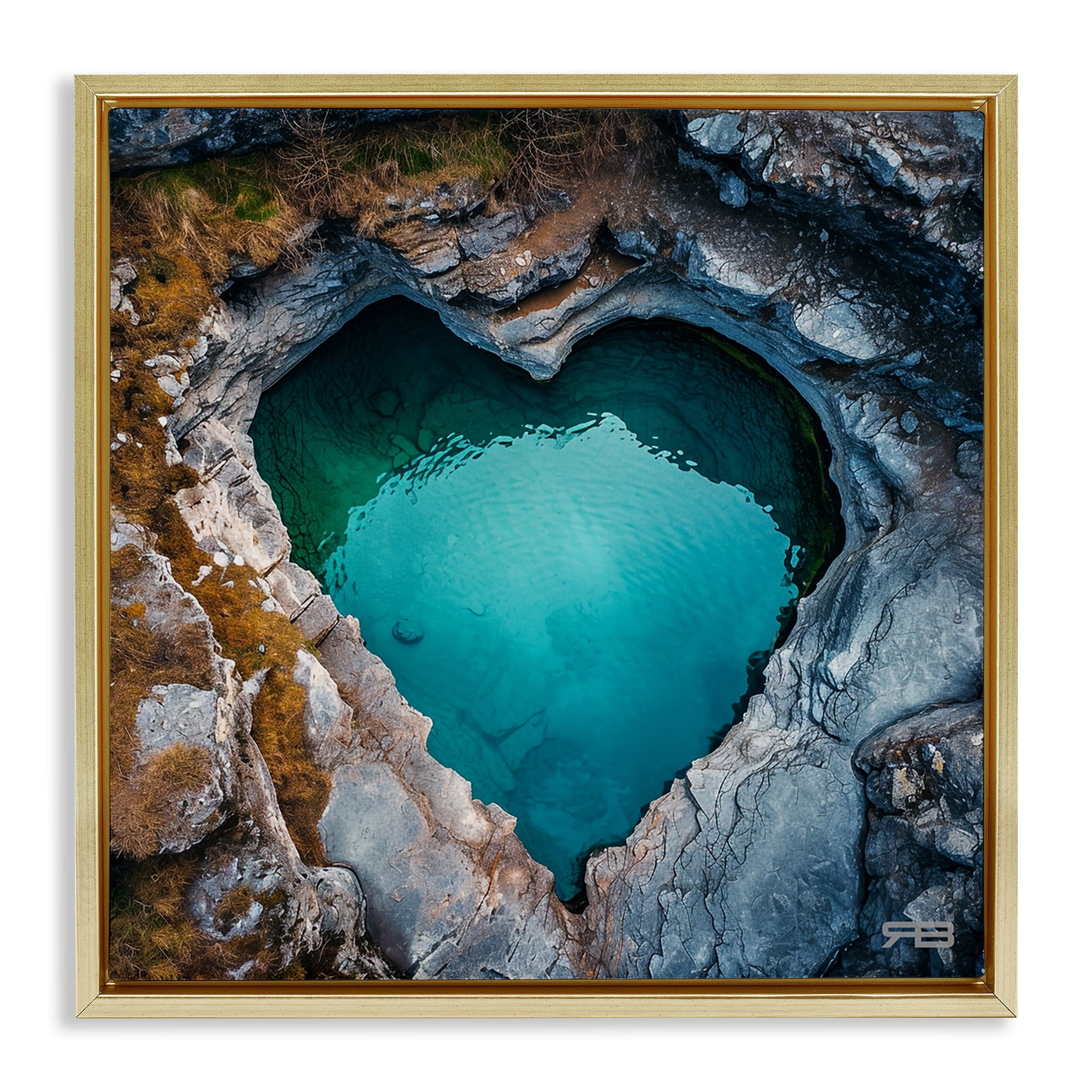 Stupell Industries Heart Shaped Natural Pool Landscape & Nature Painting Gold Floater Framed Canvas Art Print Wall Art, 25 x 25