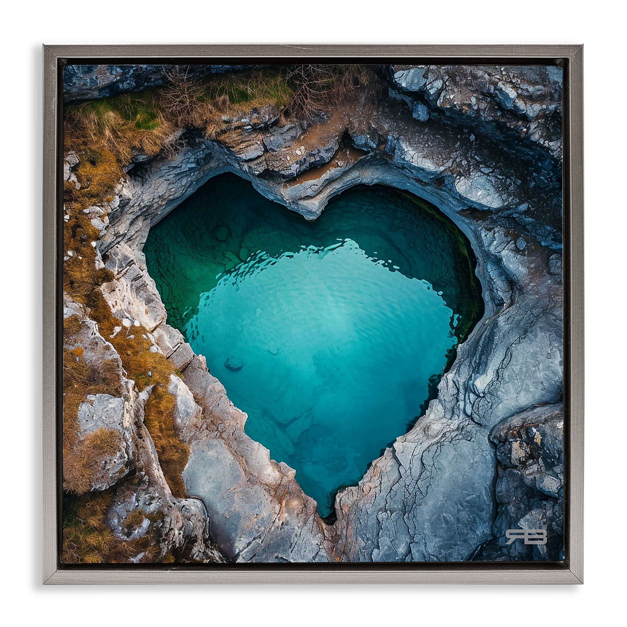 Stupell Industries Heart Shaped Natural Pool Landscape & Nature Painting Gray Floater Framed Canvas Art Print Wall Art, 18 x 18
