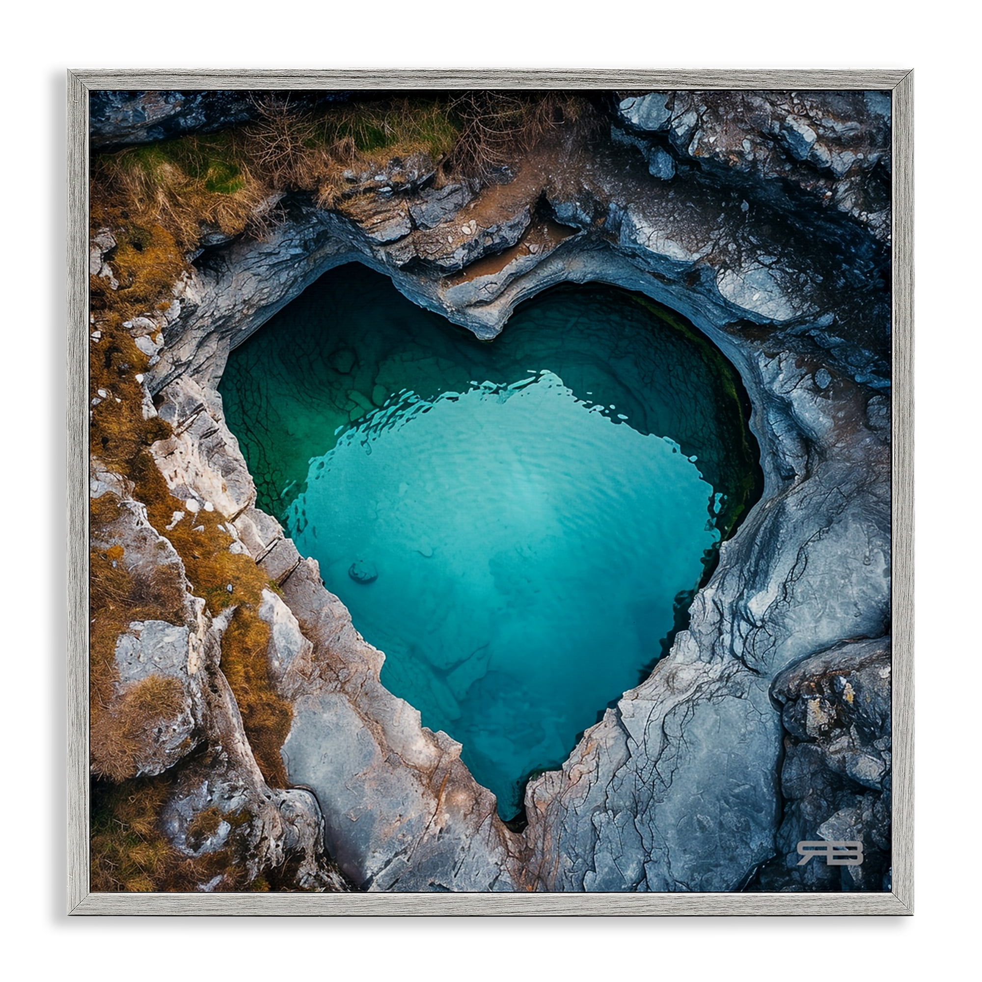 Stupell Industries Heart Shaped Natural Pool Landscape & Nature Painting Gray Framed Art Print Wall Art, 24 x 24