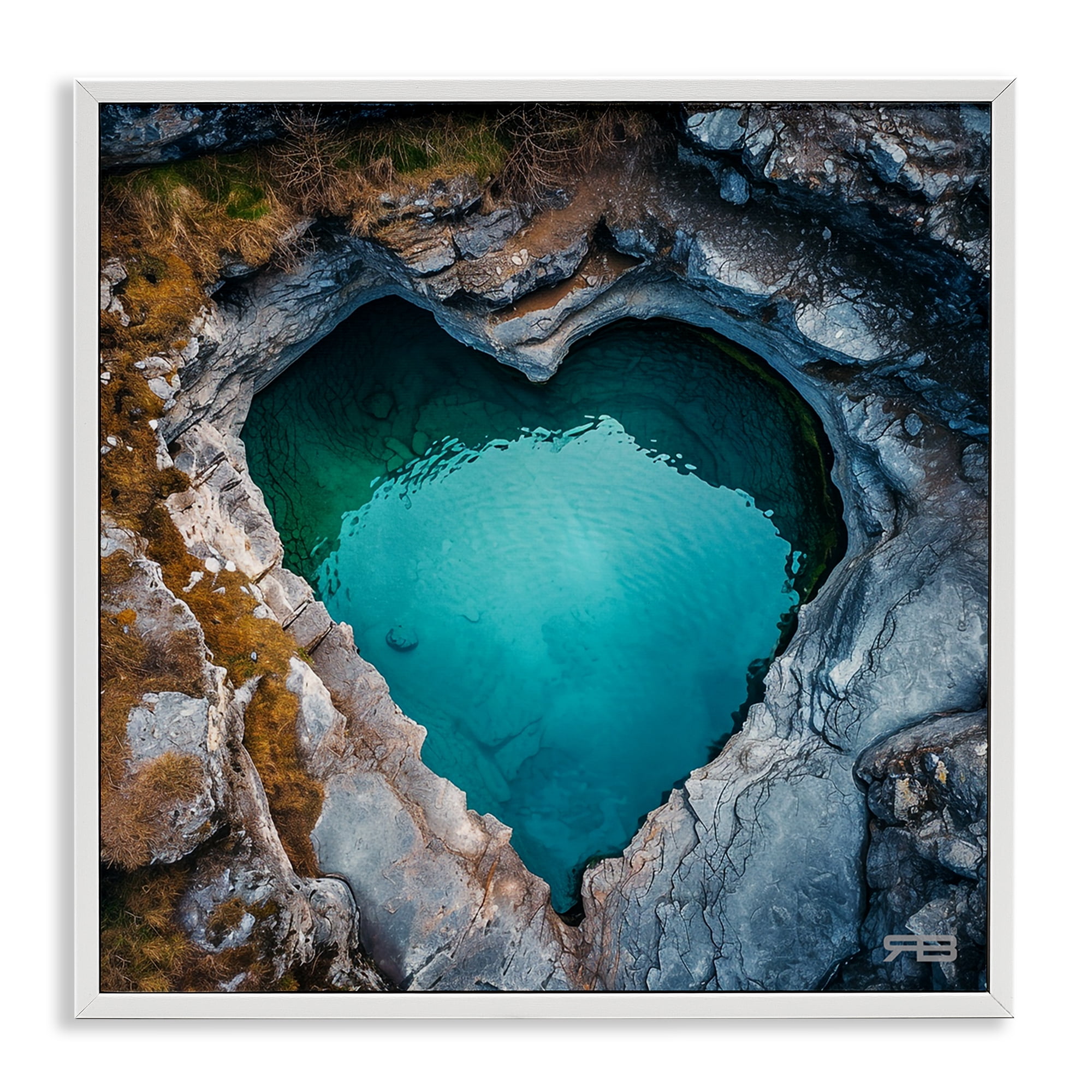 Stupell Industries Heart Shaped Natural Pool Landscape & Nature Painting White Framed Art Print Wall Art, 17 x 17