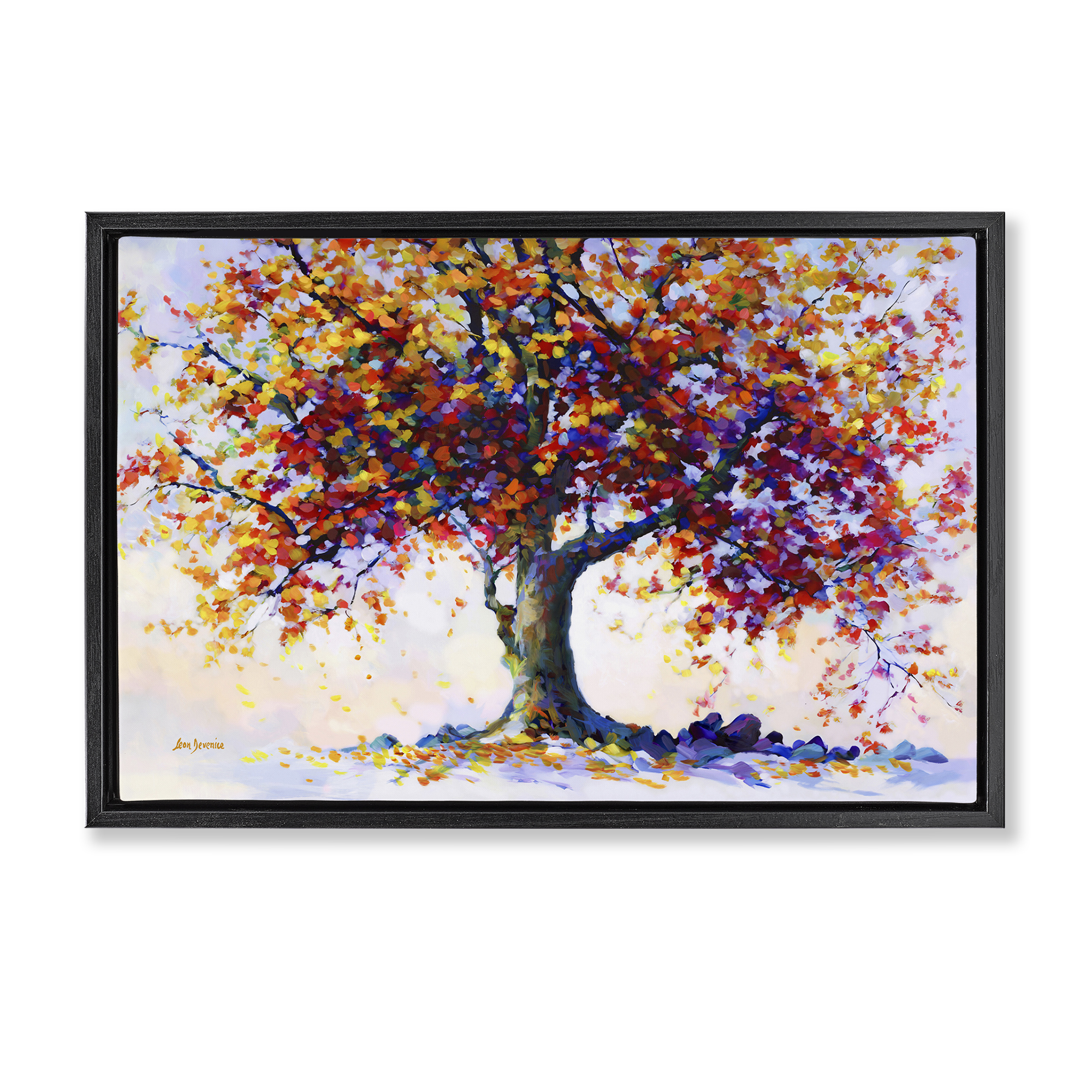 Stupell Industries Heartfelt Hues Tree Landscape & Nature Painting Black Floater Framed Canvas Art Print Wall Art, 31 x 21