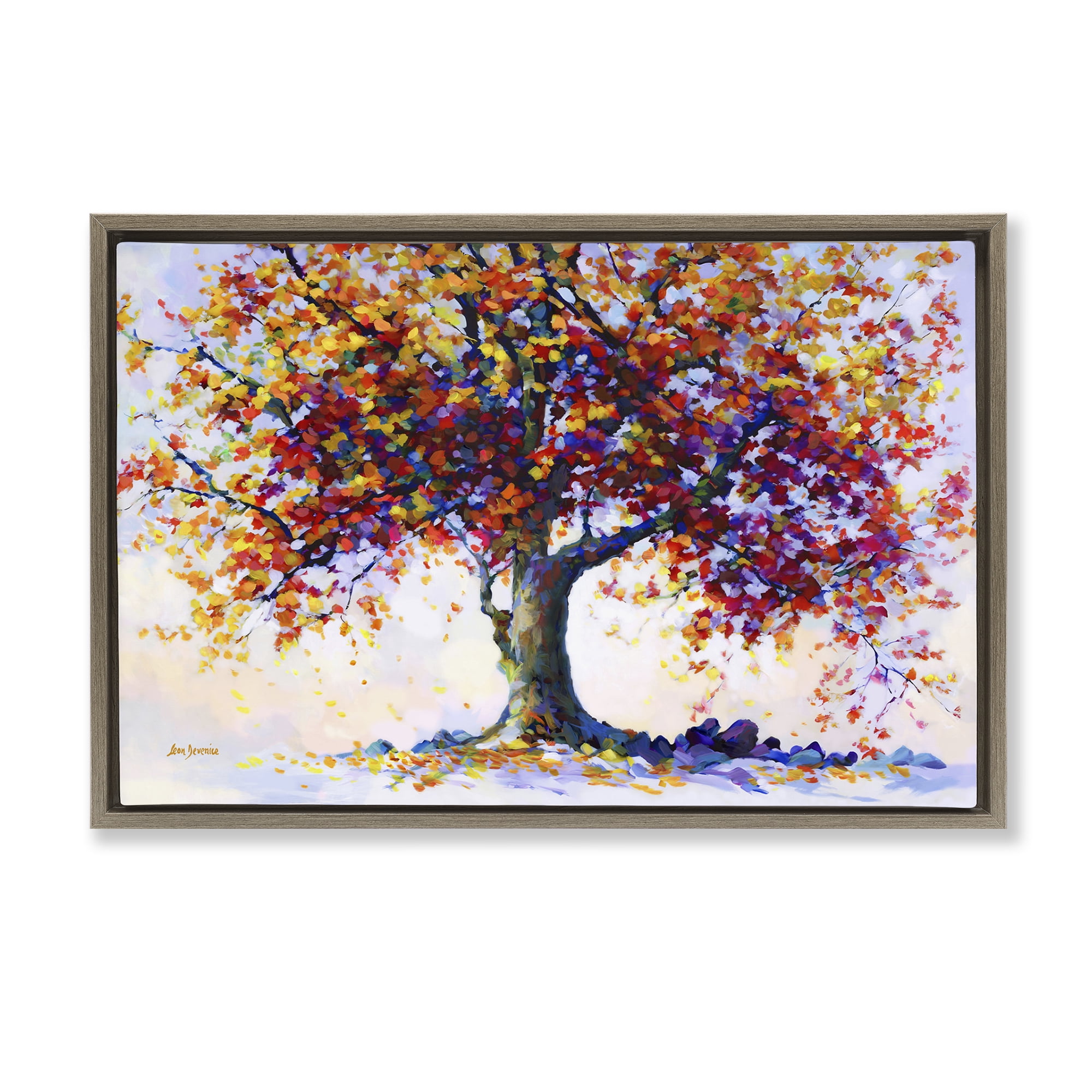 Stupell Industries Heartfelt Hues Tree Landscape & Nature Painting Brown Floater Framed Canvas Art Print Wall Art, 31 x 21