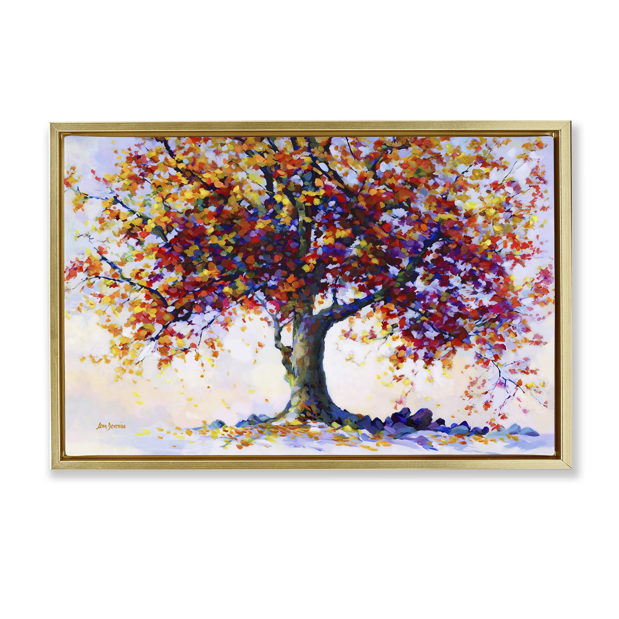 Stupell Industries Heartfelt Hues Tree Landscape & Nature Painting Gold Floater Framed Canvas Art Print Wall Art, 25 x 17