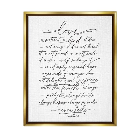 Stupell Industries Heartfelt Love Is Quote Classy Cursive Typography Graphic Art Metallic Gold Floating Framed Canvas Print Wall Art, Design by Lettered and Lined