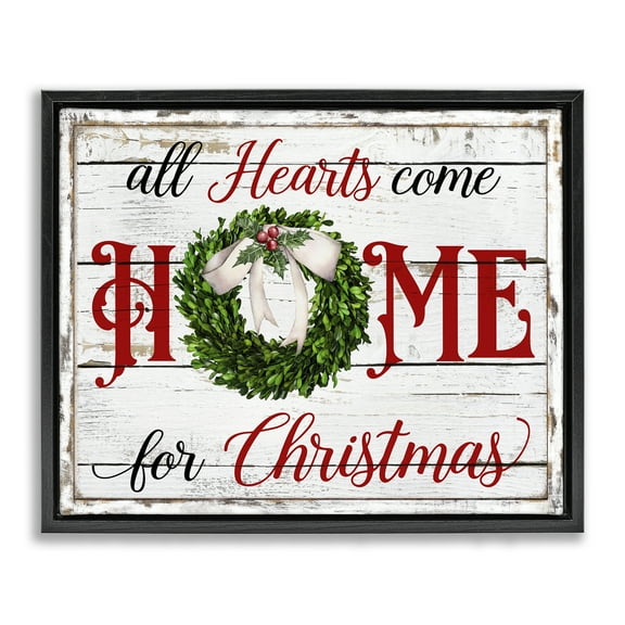 Stupell Industries Hearts Home For Christmas Holiday Painting Black Floater Framed Canvas Art Prints Wall Art, 21 x 17