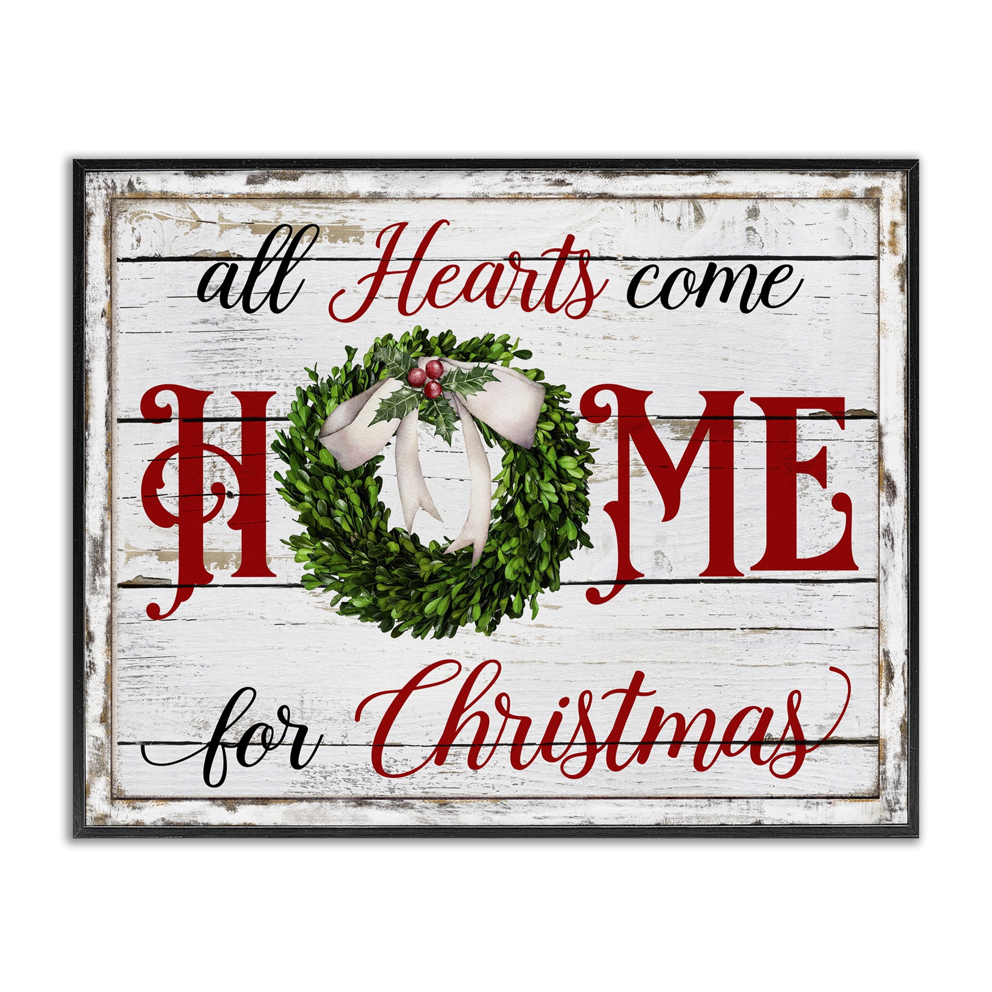 Stupell Industries Hearts Home For Christmas Holiday Painting Black Framed Art Prints Wall Art, 20 x 16