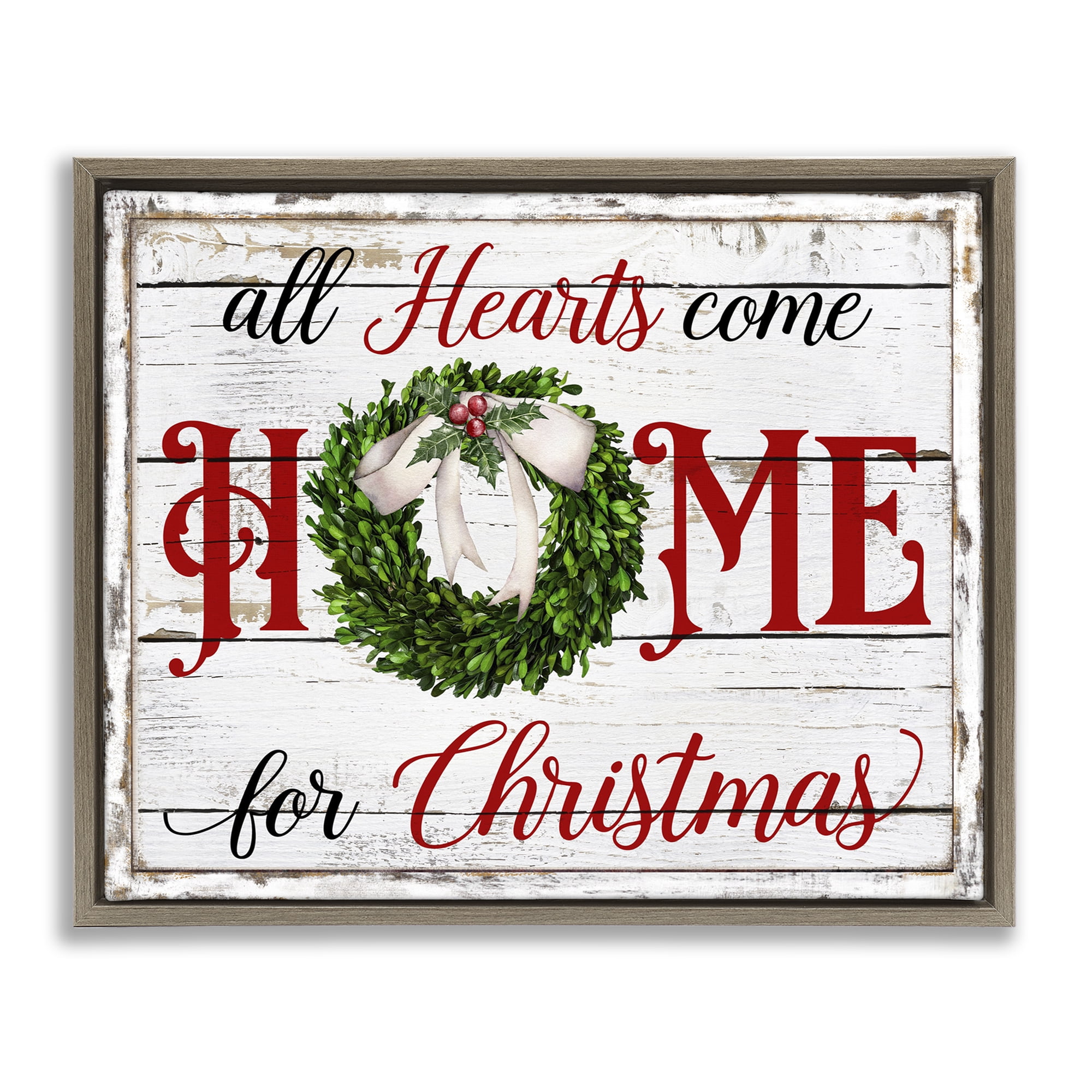 Stupell Industries Hearts Home For Christmas Holiday Painting Brown Floater Framed Canvas Art Prints Wall Art, 21 x 17