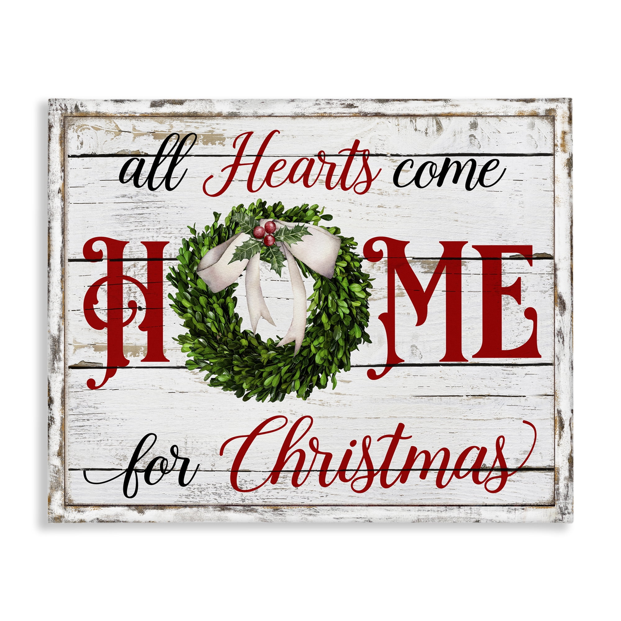Stupell Industries Hearts Home For Christmas Holiday Painting Gallery Wrapped Canvas Art Prints Wall Art, 30 x 24