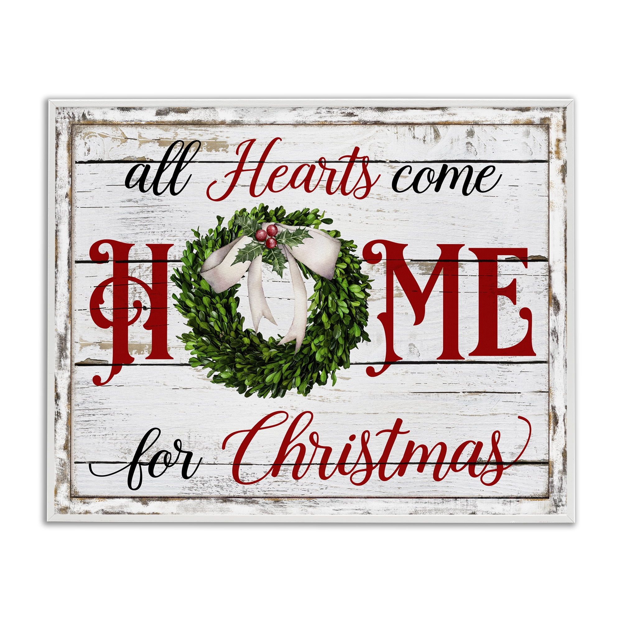 Stupell Industries Hearts Home For Christmas Holiday Painting White Framed Art Prints Wall Art, 20 x 16