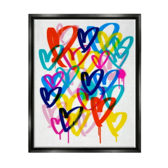 Stupell Industries Hearts with Paint Drip Abstract Painting Black Floater Framed Canvas Art Print Wall Art, 17 x 21