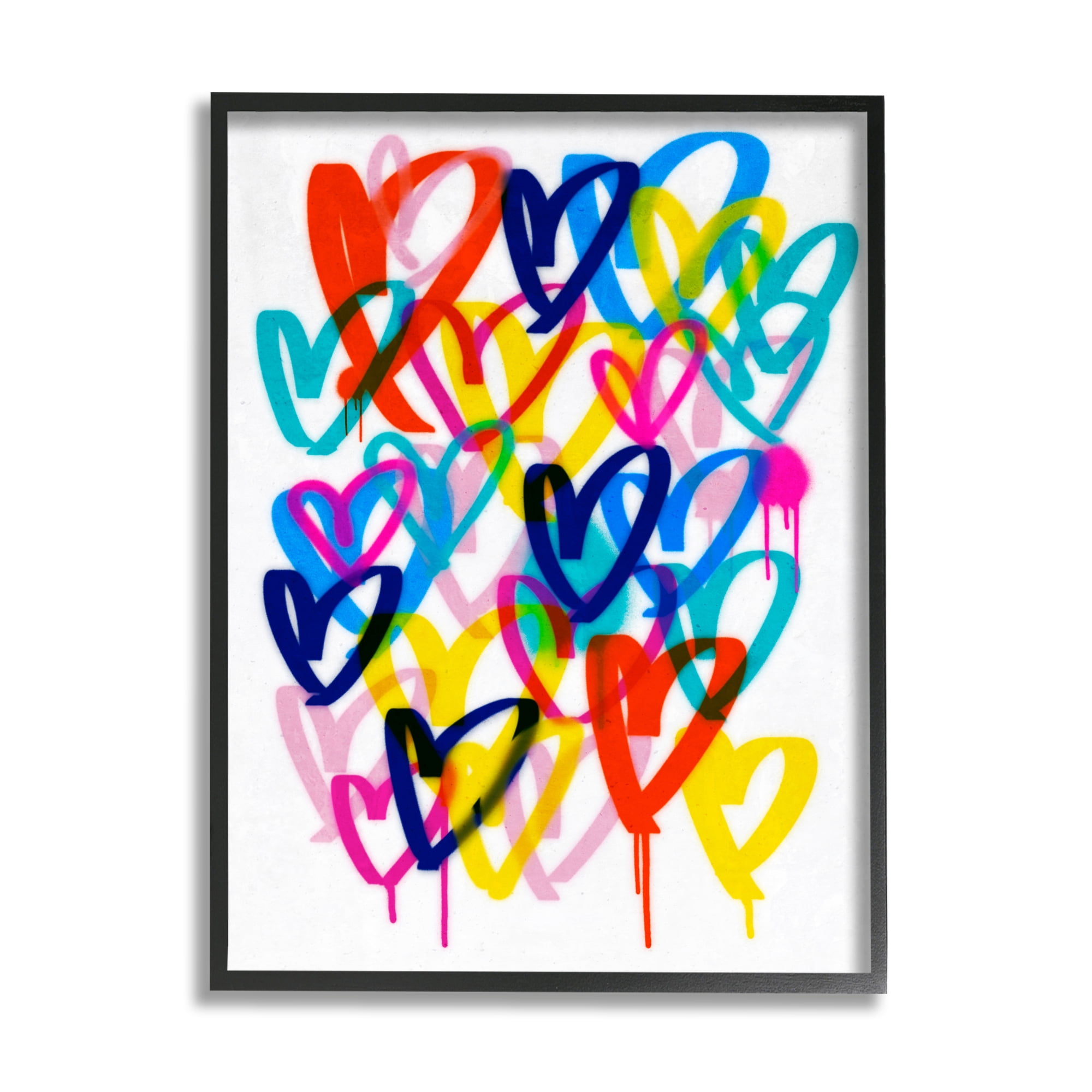 Stupell Industries Hearts with Paint Drip Abstract Painting Black Framed Art Print Wall Art, 24 x 30