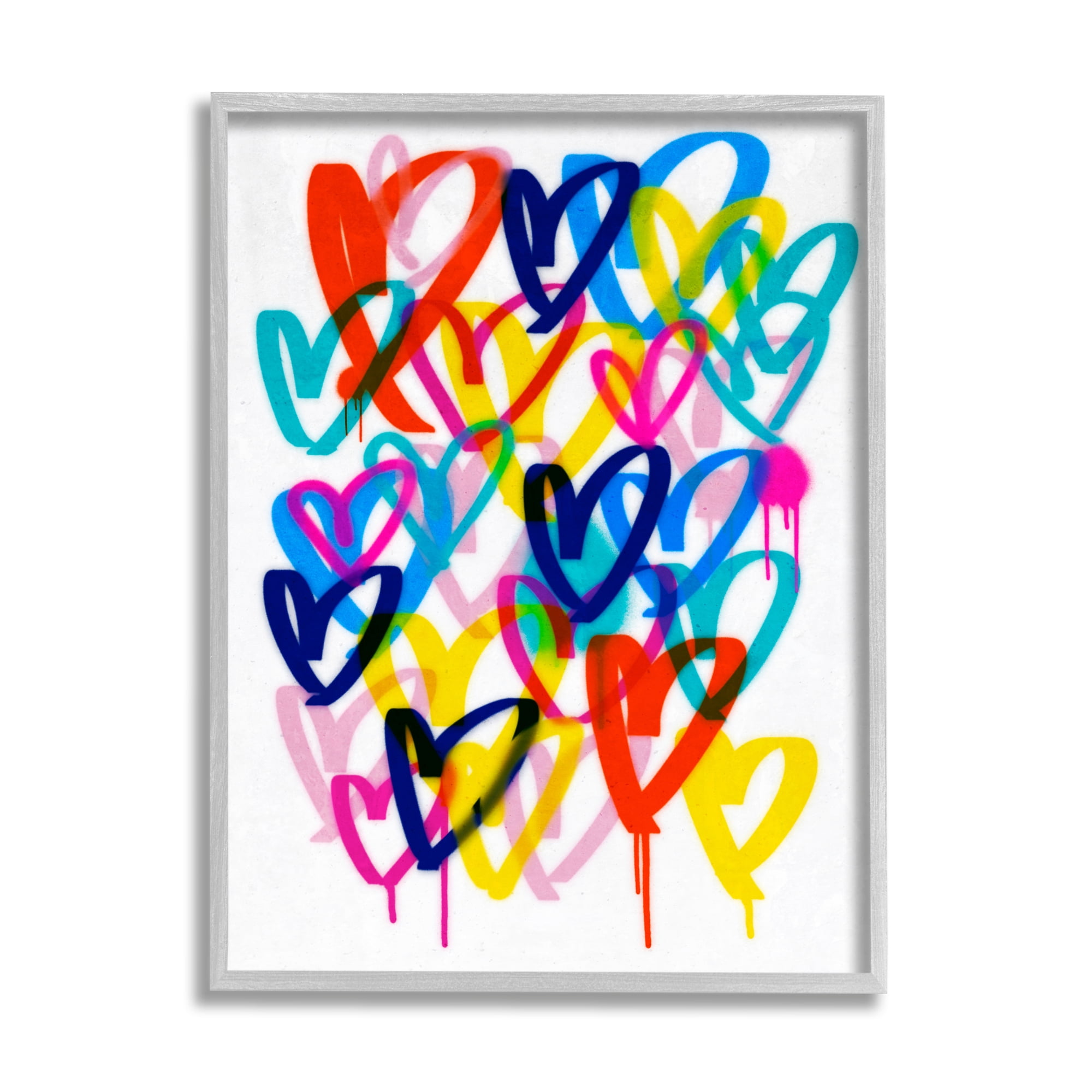 Stupell Industries Hearts with Paint Drip Abstract Painting Gray Framed Art Print Wall Art, 16 x 20