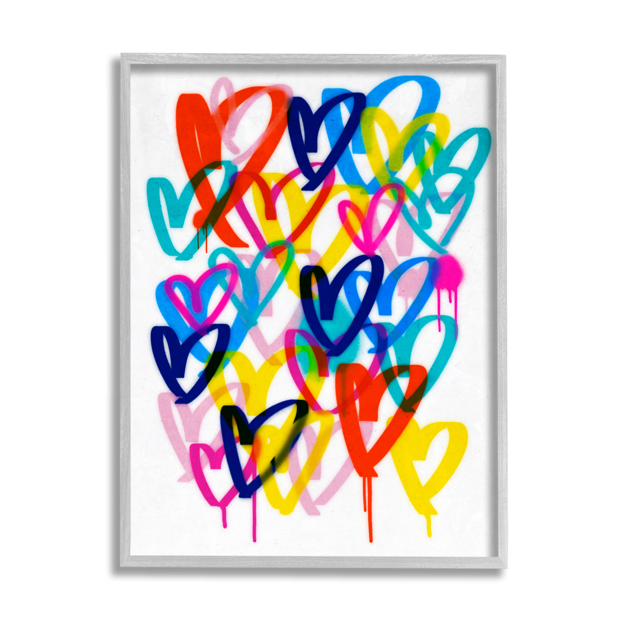 Stupell Industries Hearts with Paint Drip Abstract Painting Gray Framed Art Print Wall Art, 24 x 30