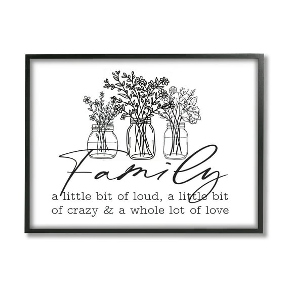 Stupell Industries Heartwarming Family Phrase Botanical Blossoms Bouquets Graphic Art Black Framed Art Print Wall Art, Design by Lettered and Lined
