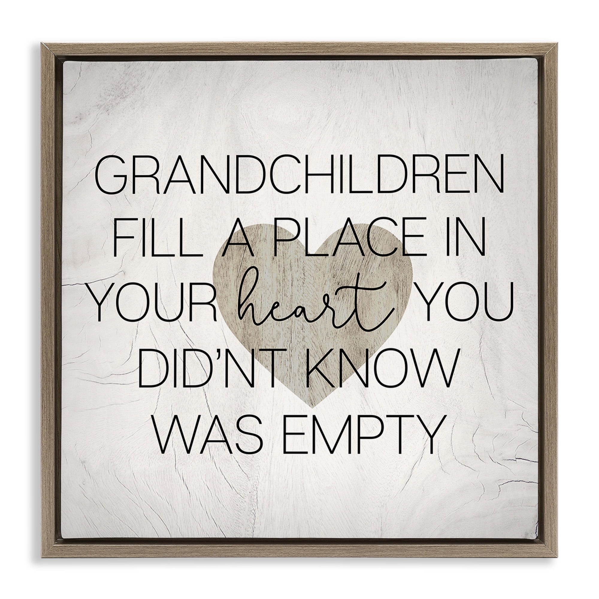 Stupell Industries Heartwarming Grandchildren Phrase Inspirational Painting Brown Floater Framed Canvas Art Print Wall Art, 25 x 25
