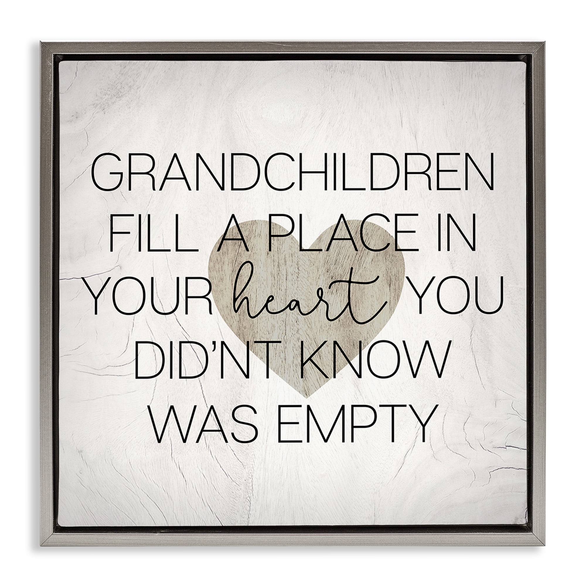 Stupell Industries Heartwarming Grandchildren Phrase Inspirational Painting Gray Floater Framed Canvas Art Print Wall Art, 18 x 18