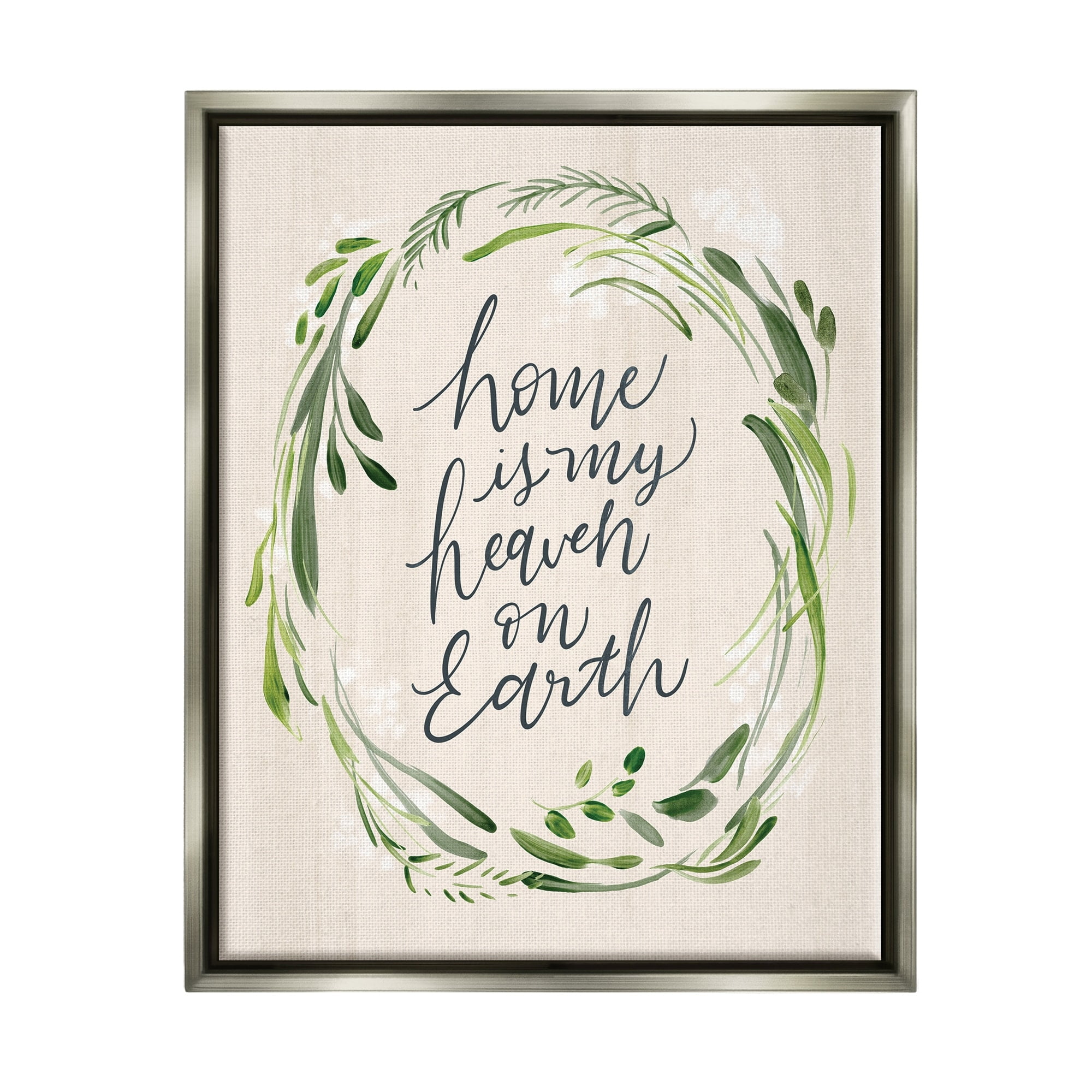 Stupell Industries Heaven On Earth Religious Home Script Calligraphy Graphic Art Luster Gray Floating Framed Canvas Print Wall Art, Design by Caverly Smith