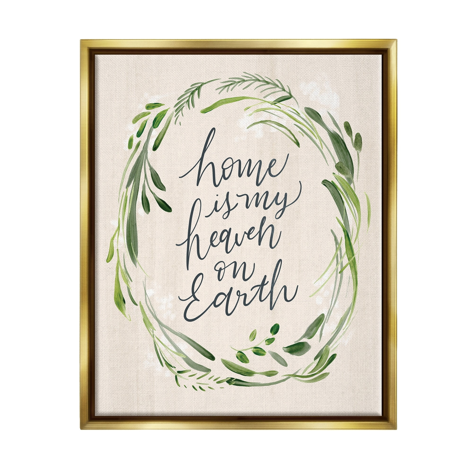 Stupell Industries Heaven On Earth Religious Home Script Calligraphy Graphic Art Metallic Gold Floating Framed Canvas Print Wall Art, Design by Caverly Smith