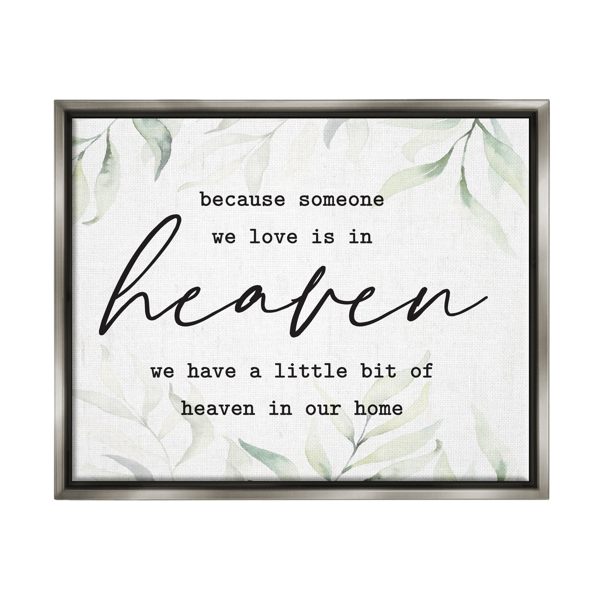 Stupell Industries Heaven In Our Home Tropical Plant Leaves Design Graphic Art Luster Gray Floating Framed Canvas Print Wall Art, Design by Lettered and Lined