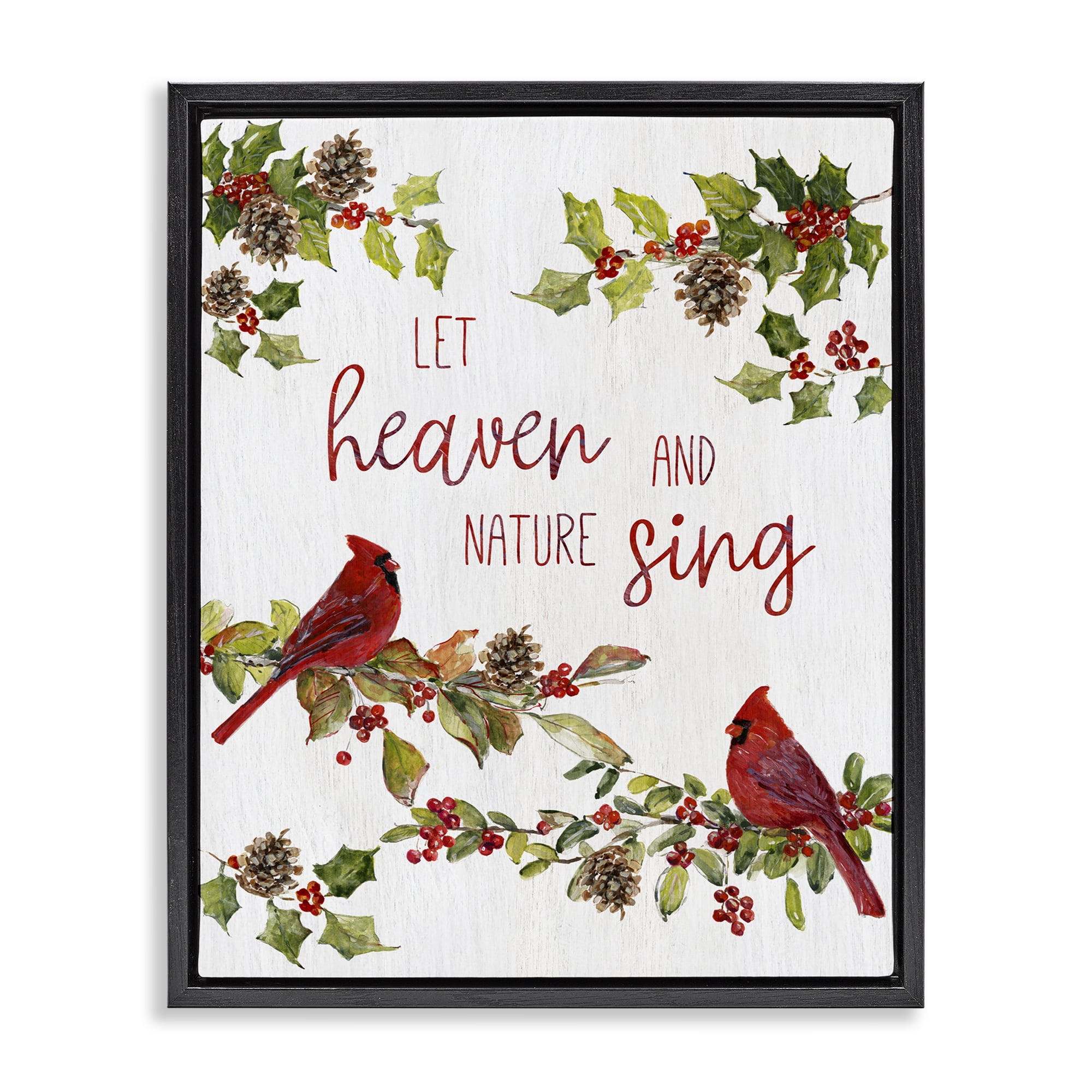Stupell Industries Heaven & Nature Sing Holiday Painting Black Floater Framed Canvas Art Prints Wall Art, 25 x 31