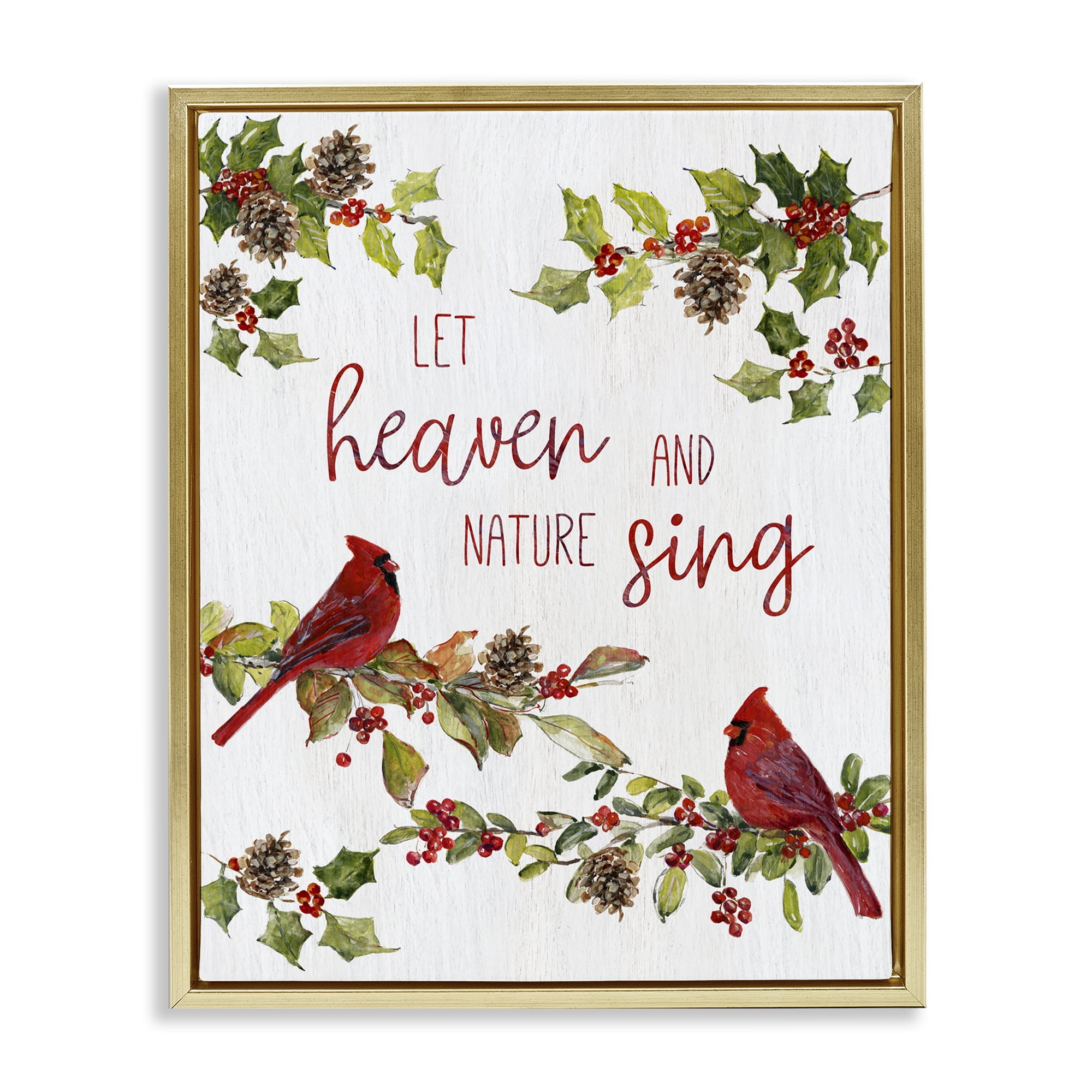 Stupell Industries Heaven & Nature Sing Holiday Painting Gold Floater Framed Canvas Art Prints Wall Art, 25 x 31