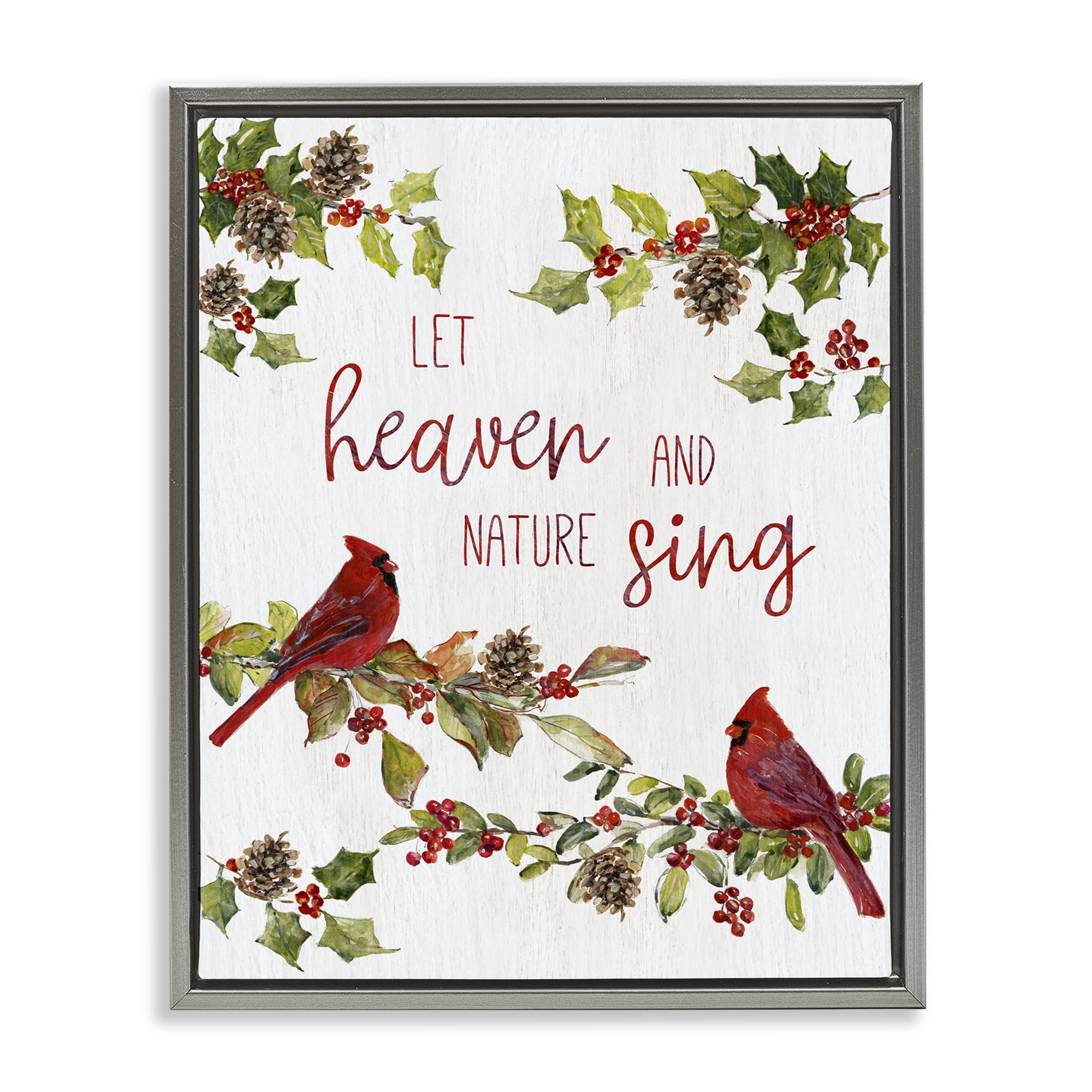 Stupell Industries Heaven & Nature Sing Holiday Painting Gray Floater Framed Canvas Art Prints Wall Art, 17 x 21