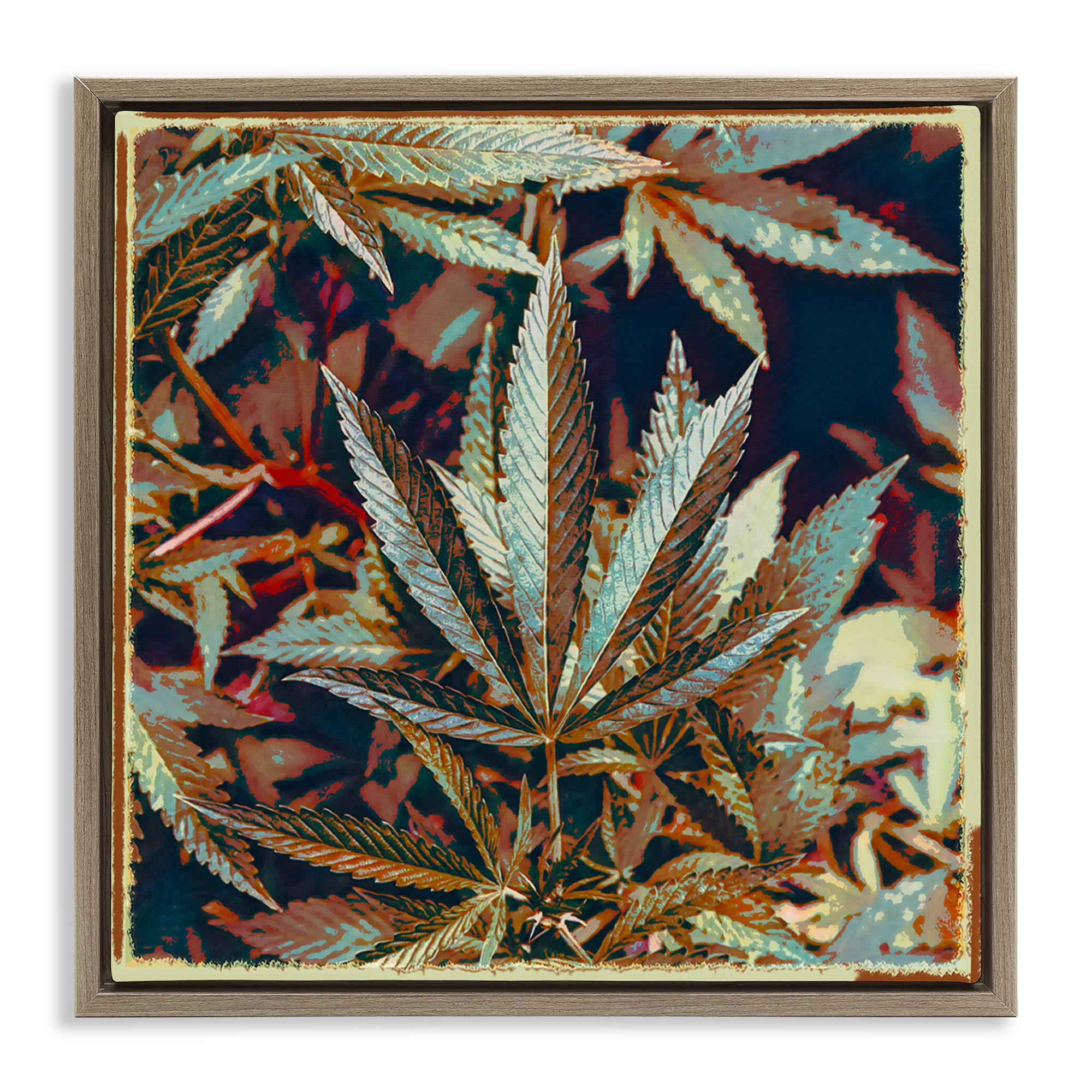 Stupell Industries Heavy Metal Cannabis Plants & Flowers Painting Brown Floater Framed Canvas Art Print Wall Art, 25 x 25