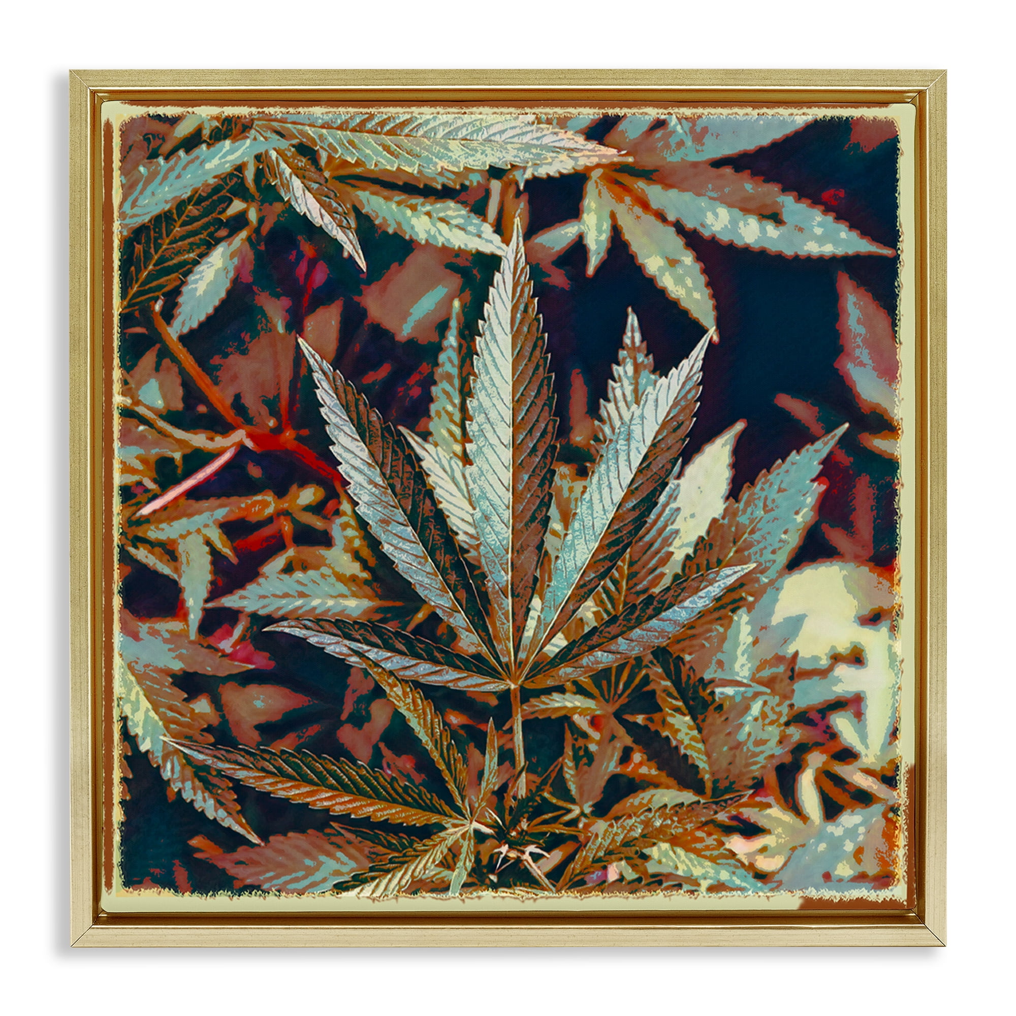 Stupell Industries Heavy Metal Cannabis Plants & Flowers Painting Gold Floater Framed Canvas Art Print Wall Art, 18 x 18