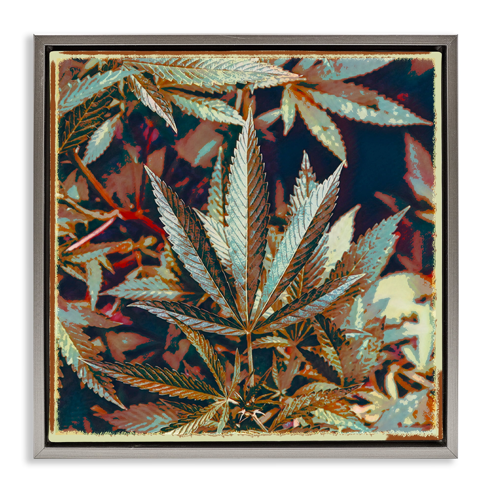 Stupell Industries Heavy Metal Cannabis Plants & Flowers Painting Gray Floater Framed Canvas Art Print Wall Art, 25 x 25