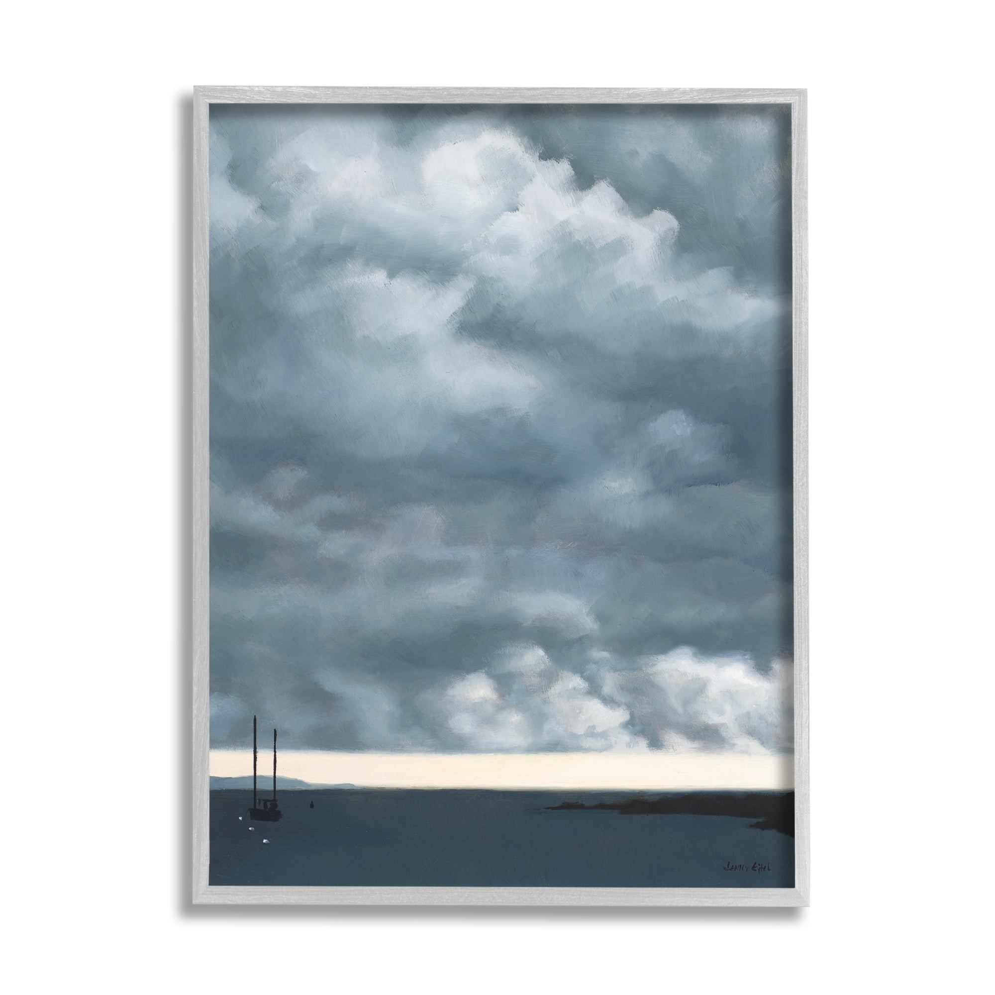 Stupell Industries Heavy Overcast Clouds Looming Ocean Water Boat Framed Wall Art, 24 x 30, Design by Jen Eitel