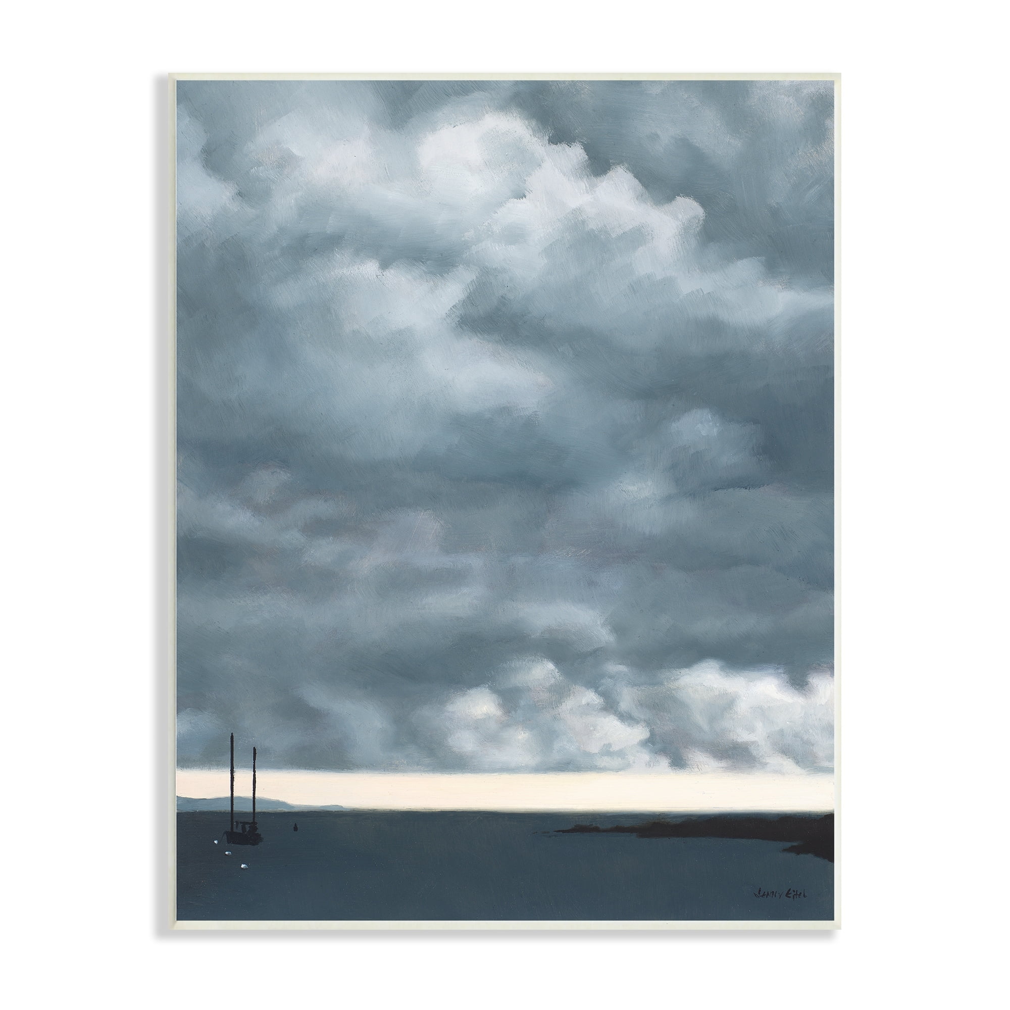 Stupell Industries Heavy Overcast Clouds Looming Ocean Water Boat Wood Wall Art, 13 x 19, Design by Jen Eitel