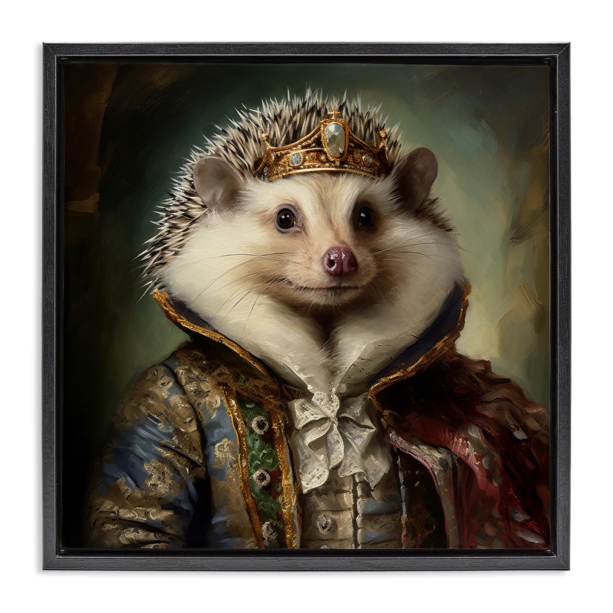 Stupell Industries Hedgehog Regal Transformation Animals & Insects Painting Black Floater Framed Canvas Art Print Wall Art, 18 x 18