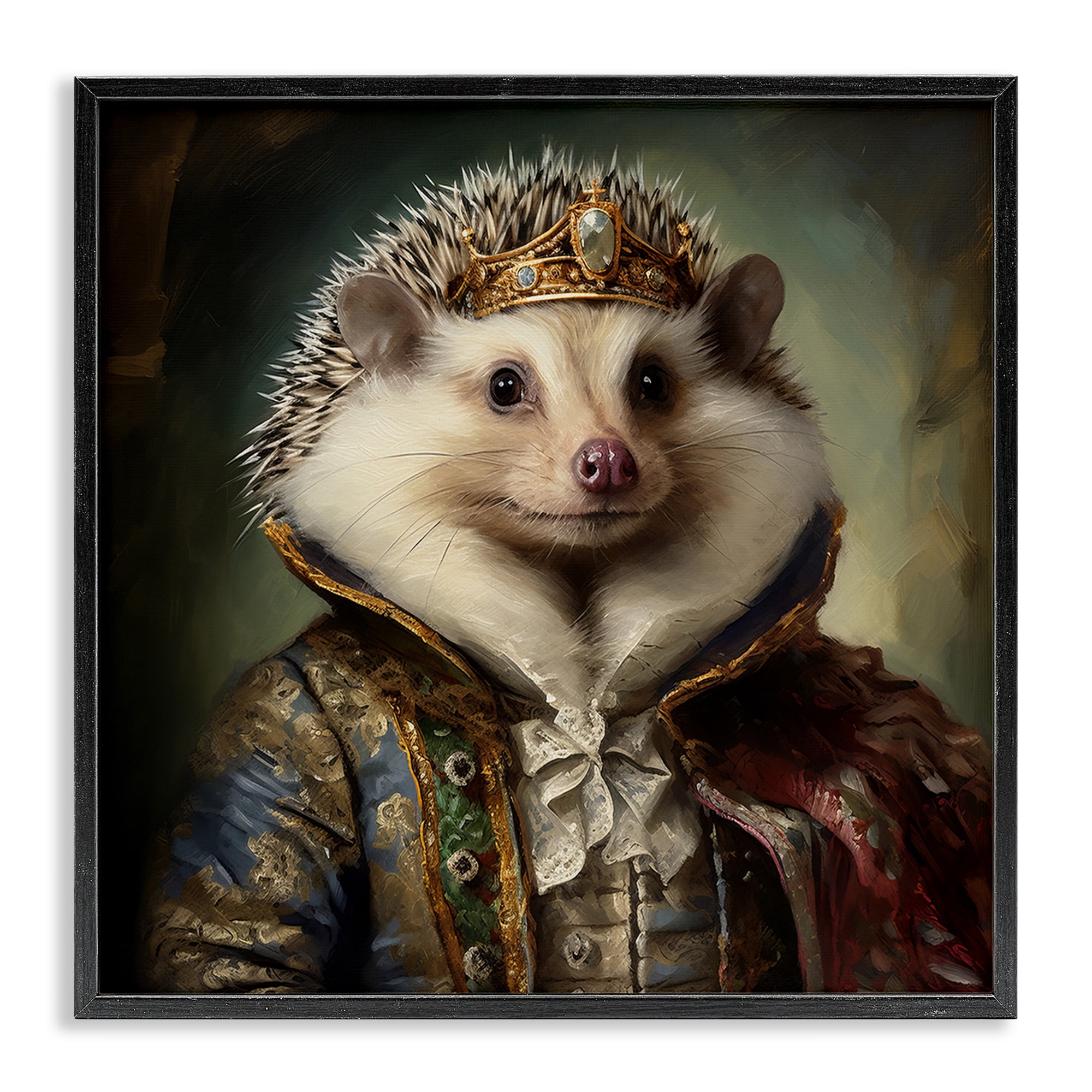 Stupell Industries Hedgehog Regal Transformation Animals & Insects Painting Black Framed Art Print Wall Art, 24 x 24