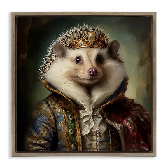 Stupell Industries Hedgehog Regal Transformation Animals & Insects Painting Brown Floater Framed Canvas Art Print Wall Art, 25 x 25