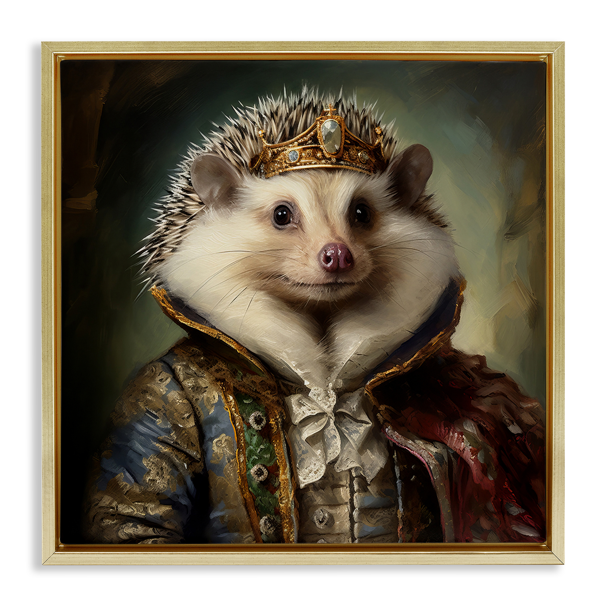 Stupell Industries Hedgehog Regal Transformation Animals & Insects Painting Gold Floater Framed Canvas Art Print Wall Art, 18 x 18