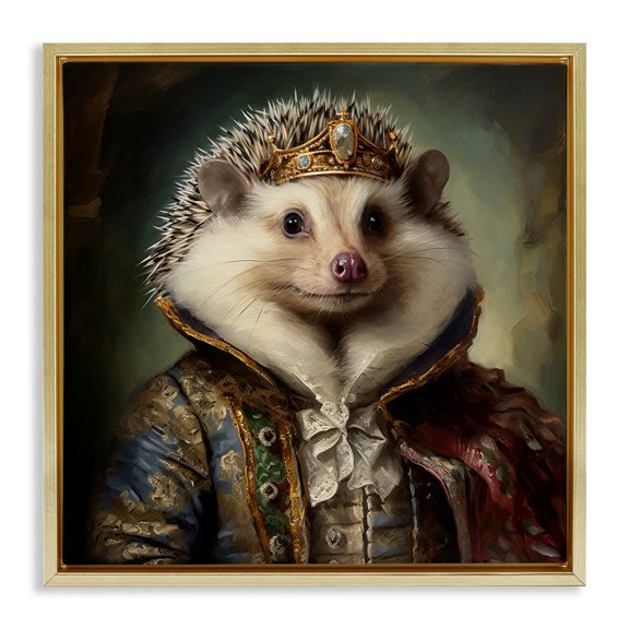Stupell Industries Hedgehog Regal Transformation Animals & Insects Painting Gold Floater Framed Canvas Art Print Wall Art, 25 x 25