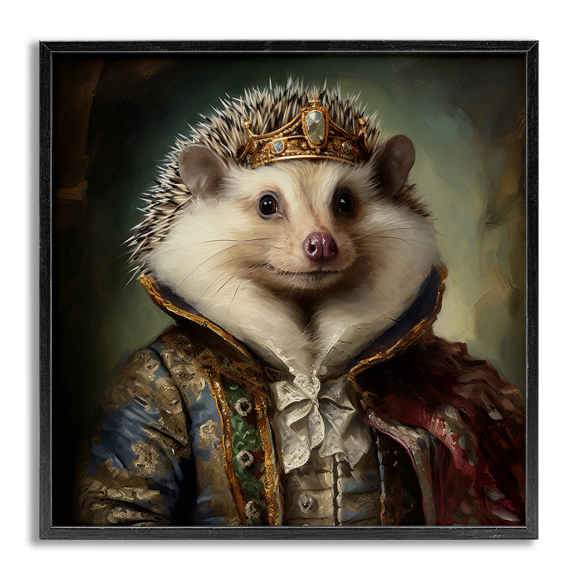 Stupell Industries Hedgehog Regal Transformation Animals & Insects Painting Gray Framed Art Print Wall Art, 12 x 12