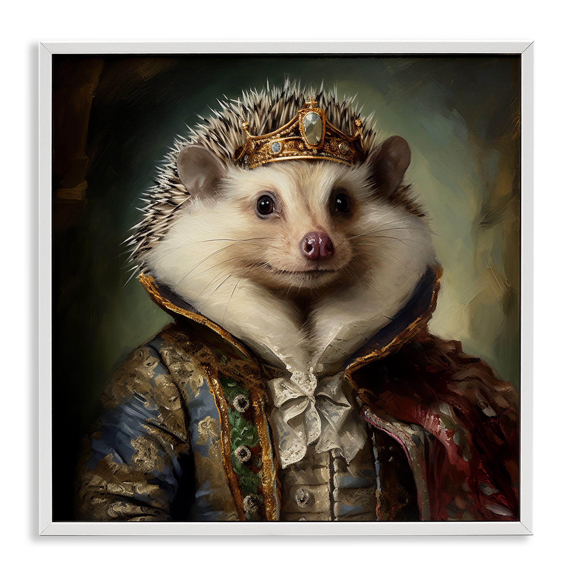 Stupell Industries Hedgehog Regal Transformation Animals & Insects Painting White Framed Art Print Wall Art, 17 x 17