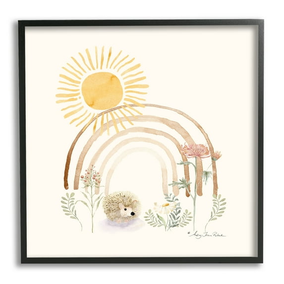 Stupell Industries Hedgehog & Sunny Flower Sprouts Animals & Insects Painting Black Framed Art Print Wall Art