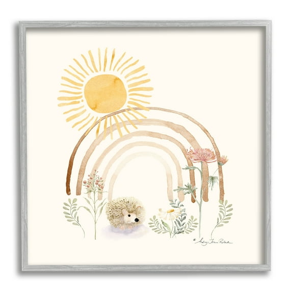 Stupell Industries Hedgehog & Sunny Flower Sprouts Animals & Insects Painting Gray Framed Art Print Wall Art
