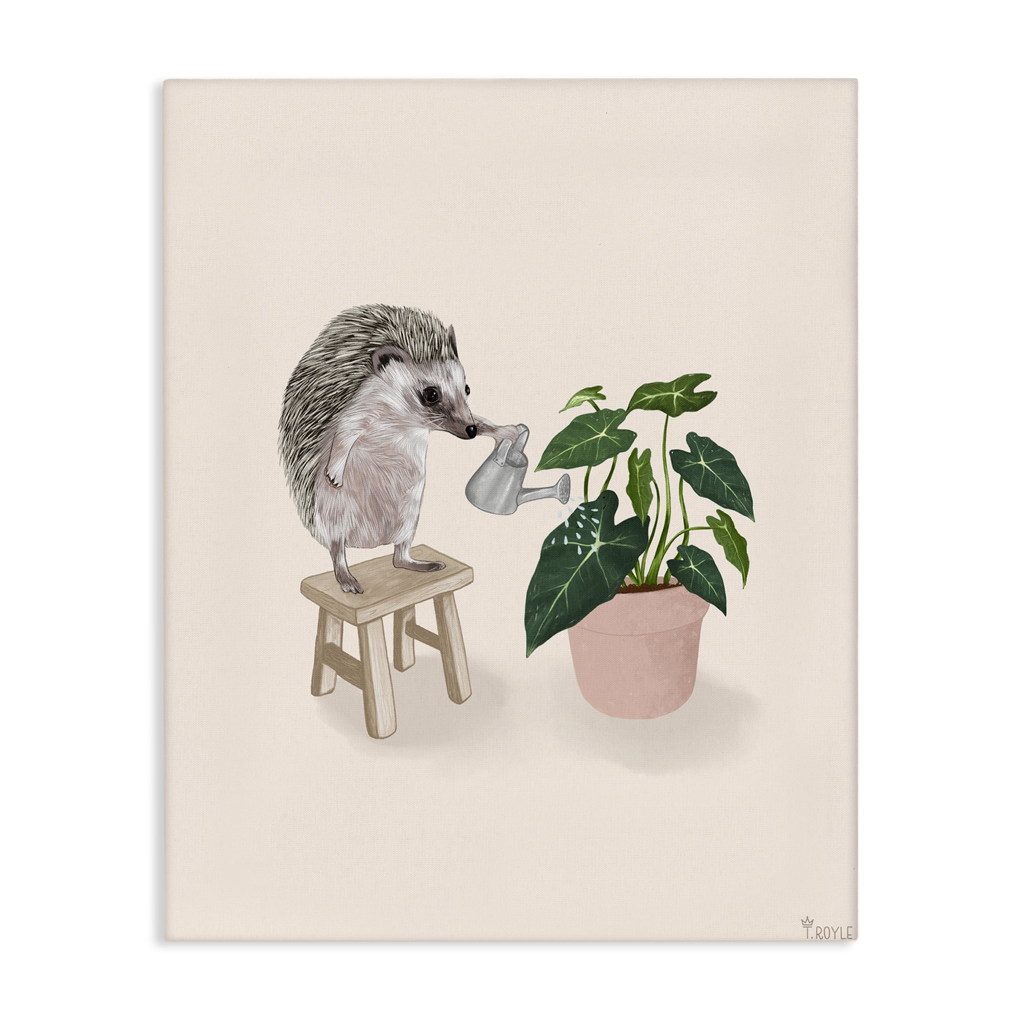 Stupell Industries Hedgehog Watering Plant Animals & Insects Painting Gallery Wrapped Canvas Art Print Wall Art, 30 x 40
