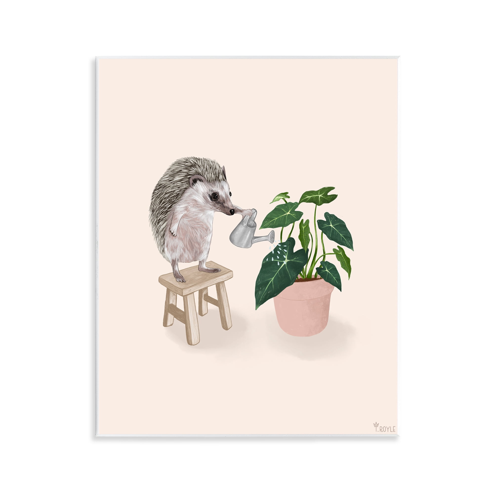 Stupell Industries Hedgehog Watering Plant Animals & Insects Painting Unframed Art Print Wall Art, 11 x 14