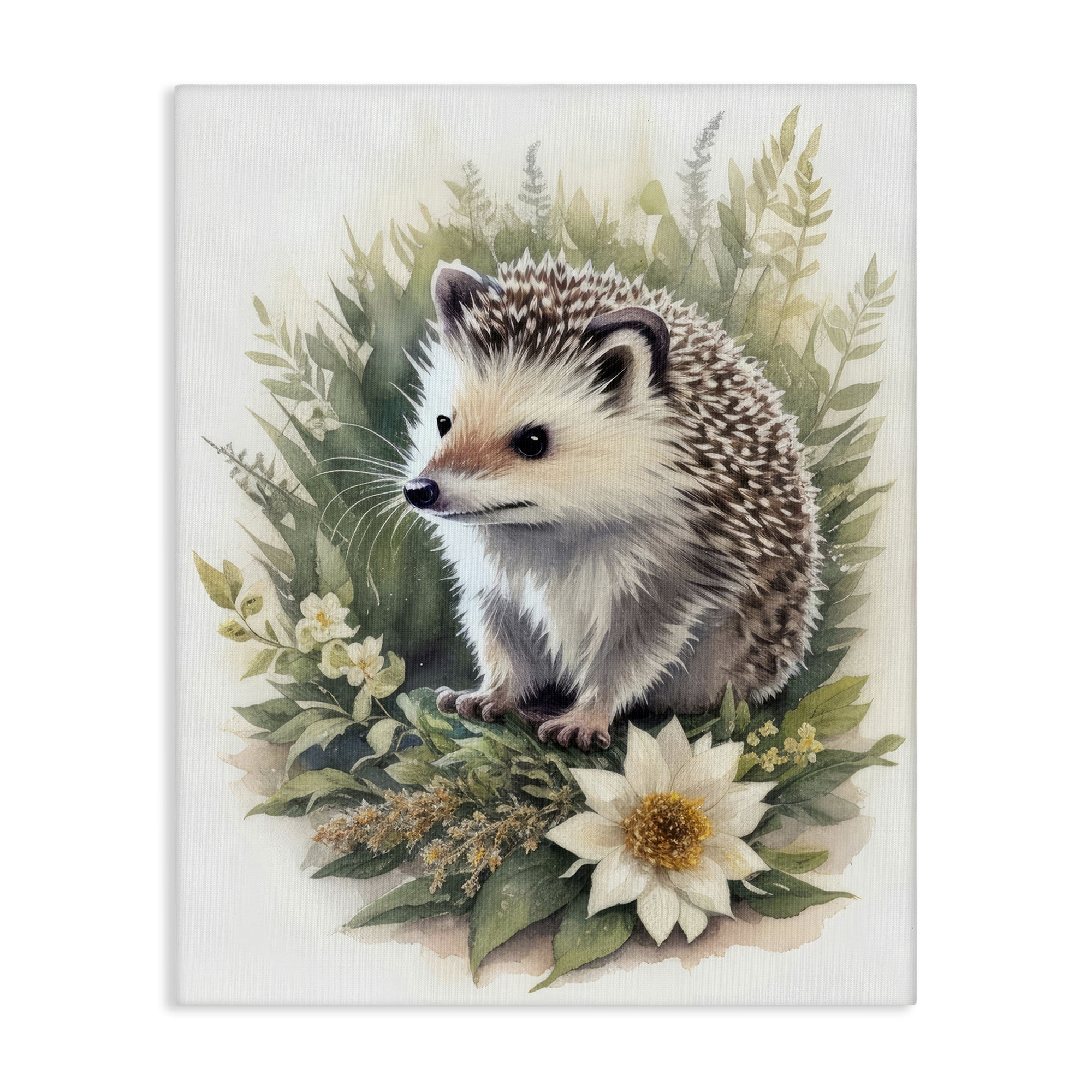 Stupell Industries Hedgehog & White Flower Animals & Insects Painting Gallery Wrapped Canvas Art Print Wall Art, 16 x 20