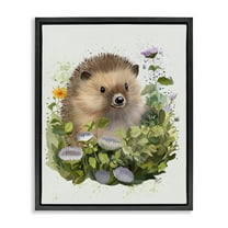 Stupell Industries Hedgehog in Floral Meadow Animals & Insects Painting Black Floater Framed Canvas Art Print Wall Art, 17 x 21