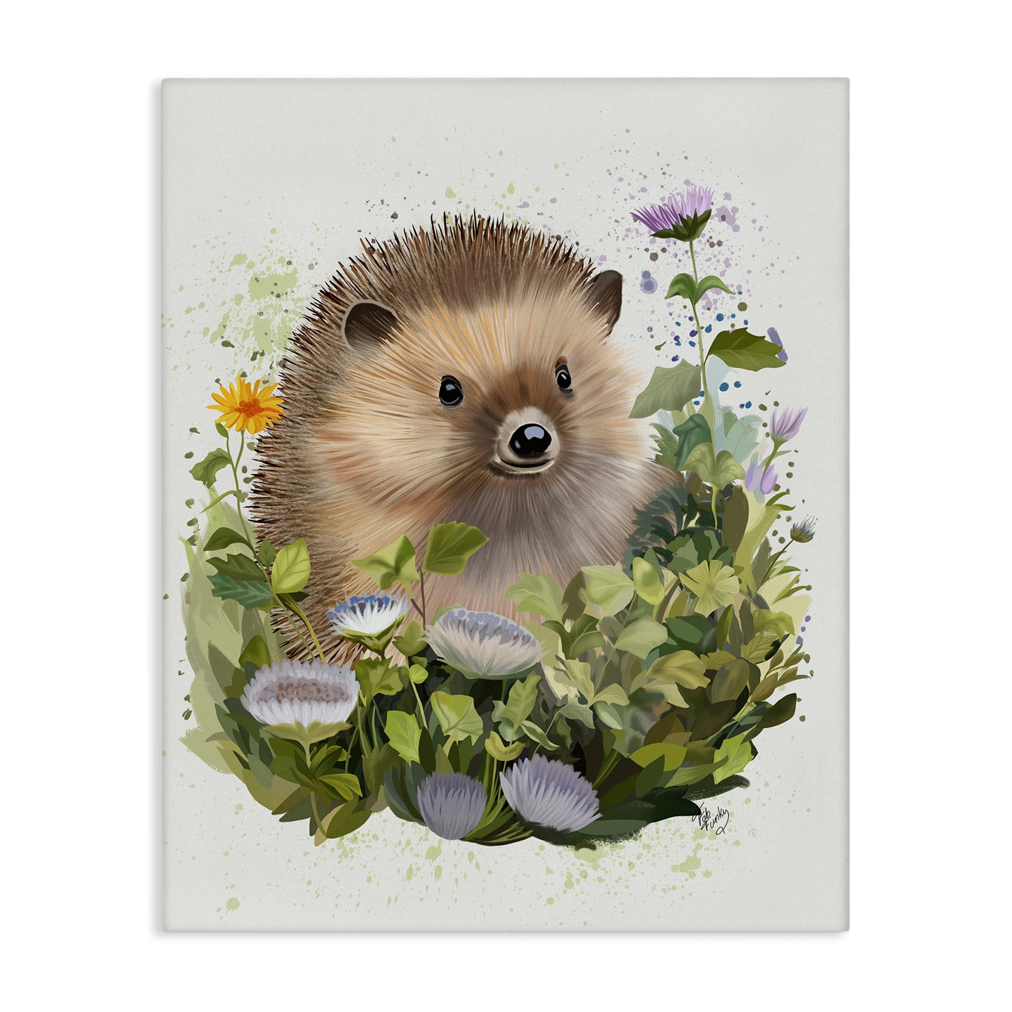 Stupell Industries Hedgehog in Floral Meadow Animals & Insects Painting Gallery Wrapped Canvas Art Print Wall Art, 36 x 48