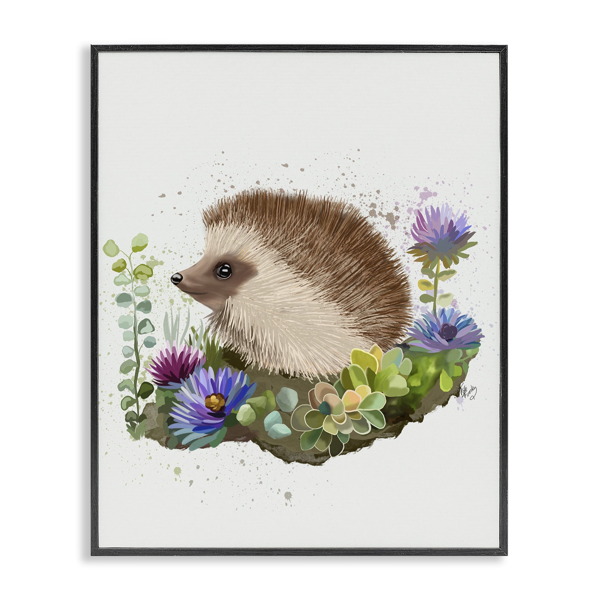 Stupell Industries Hedgehog in Garden Animals & Insects Painting Black Framed Art Print Wall Art, 16 x 20