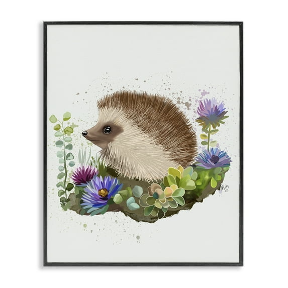 Stupell Industries Hedgehog in Garden Animals & Insects Painting Black Framed Art Print Wall Art, 24 x 30